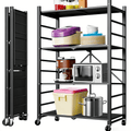 4-Tier Storage Shelving Unit, 397lbs Capacity Heavy Duty Metal Shelf , Foldable Storage Shelf with Wheels, Garage Shelf, Metal Storage Rack, Kitchen