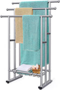 Kayfia 40" Tall Freestanding Towel Racks for Bathroom, 3 Tier Floor Towel Rack with Storage Basket Silver