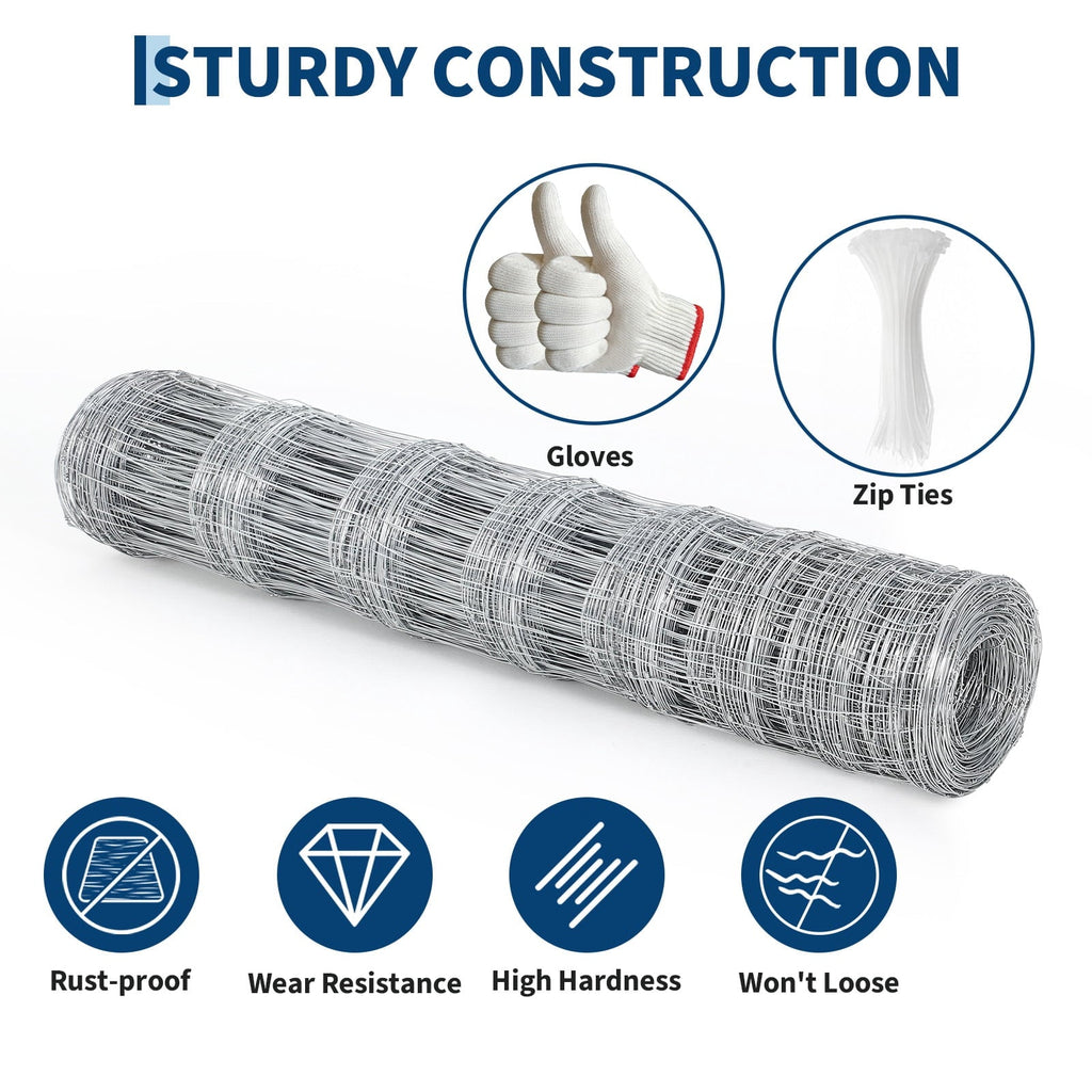 4 ft x 328 ft Farm Fence, High Strength Galvanized Cattle Fence, Heavy Zinc Coating Wire Fence for Hog, Deer, Goat, Sheep, All Weather Resistance