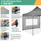 COBIZI 10x20 Heavy Duty Pop-Up Canopy Tent With 6 Sidewalls - Black