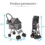 Foldable Pet Travel Stroller For Cats & Dogs, Waterproof, 4 Wheels, Black