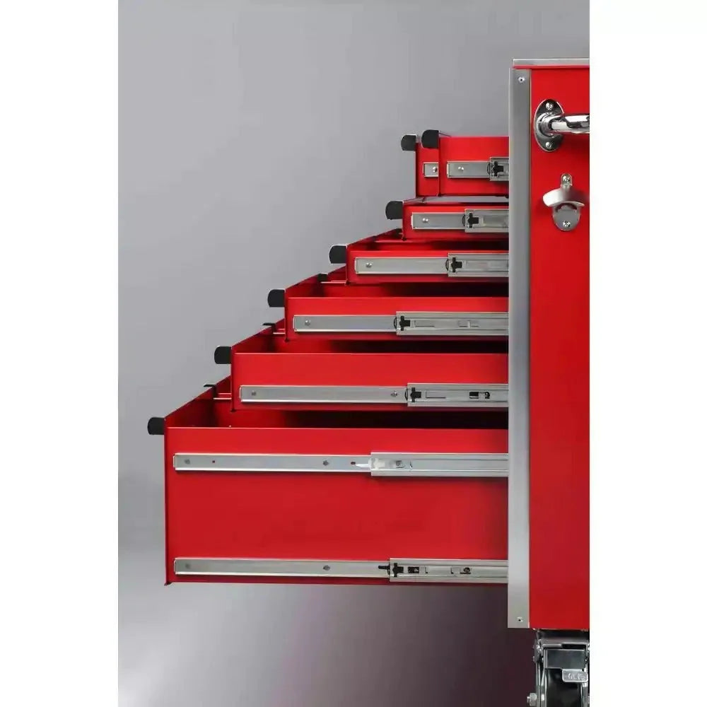 Heavy-Duty 72 in W x 24 in D 15-Drawer Mobile Workbench With Stainless Steel Top - Red