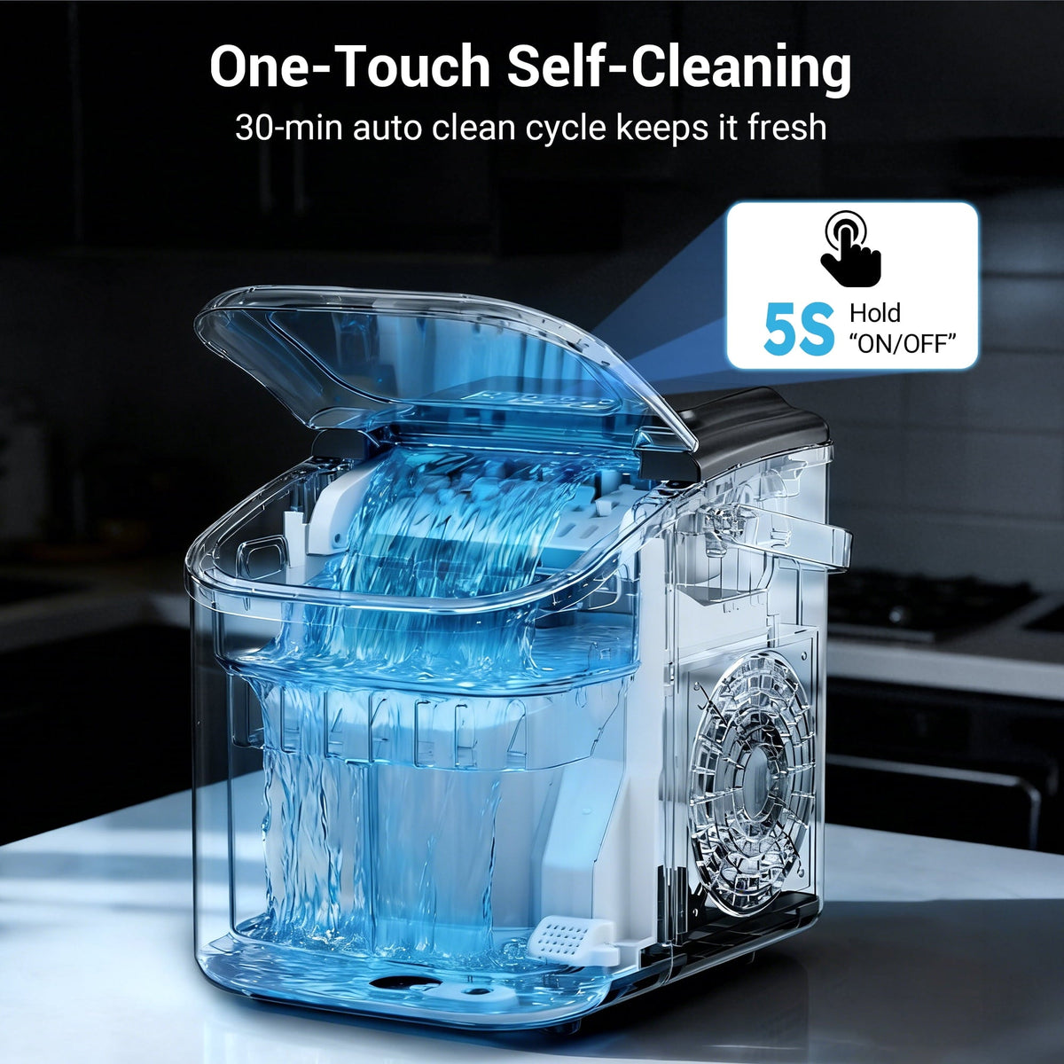 Snowyermine Countertop Ice Maker with Handle, 26 lbs/24H Portable Ice Machine, 2 Bullet Ice Sizes, 8 Cubes in 6 Minutes, Self-Cleaning for Home, Bar