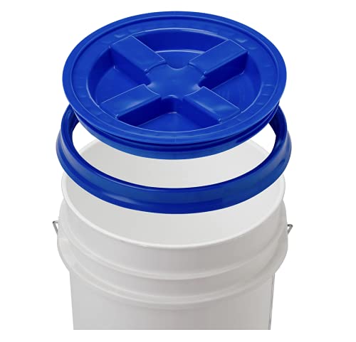 5 Gallon Plastic Bucket Pail Food Grade with Blue Screw on Lid(Pack of 3) Made in USA