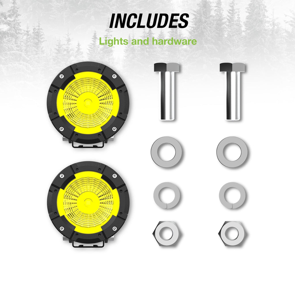 TYPE S - Elevate 4 Inch Amber Spot Beam Round Pod Light Set - DOT Compliant - 4220 Raw Lumens, Waterproof, Die-cast, Off Road Lights, Truck, Jeep
