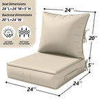 Kimunuk Outdoor Deep Seat Cushion Set for Patio Furniture, Splash-Proof & Fade Resistant, 24" L X 24" W X 5" H, Cream