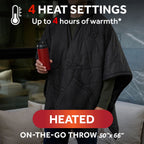 Sunbeam Cordless Rechargeable Heated Electric Wearable Throw Blanket with Hood, Black, 4 Heat Settings, 50 x 66 in
