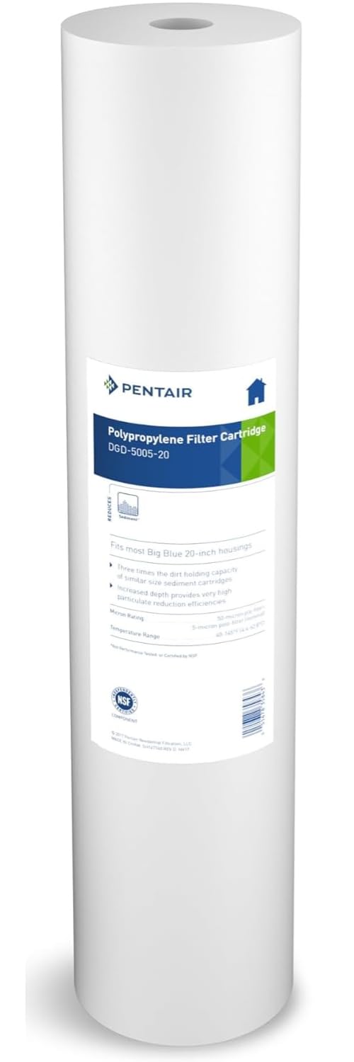 Pentair Pentek DGD-5005-20 Big Blue Water Filter, 20-Inch Whole House Sediment Filter Cartridge Replacement, Dual-Gradient Density Spun Polypropylene