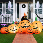 Joyfy 7 ft Halloween Inflatable Long Pumpkin with Witch's Cat Decorations Inflatables with Build-in LEDs, Halloween Decor Outdoor Blow Up Yard Decorations