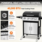 SEGMART 4 Burner BBQ Propane Gas Grill, Stainless Steel 40,000 BTU Patio Garden Barbecue Grill with Folding Side Tables, Thermometer & Bottle Opener