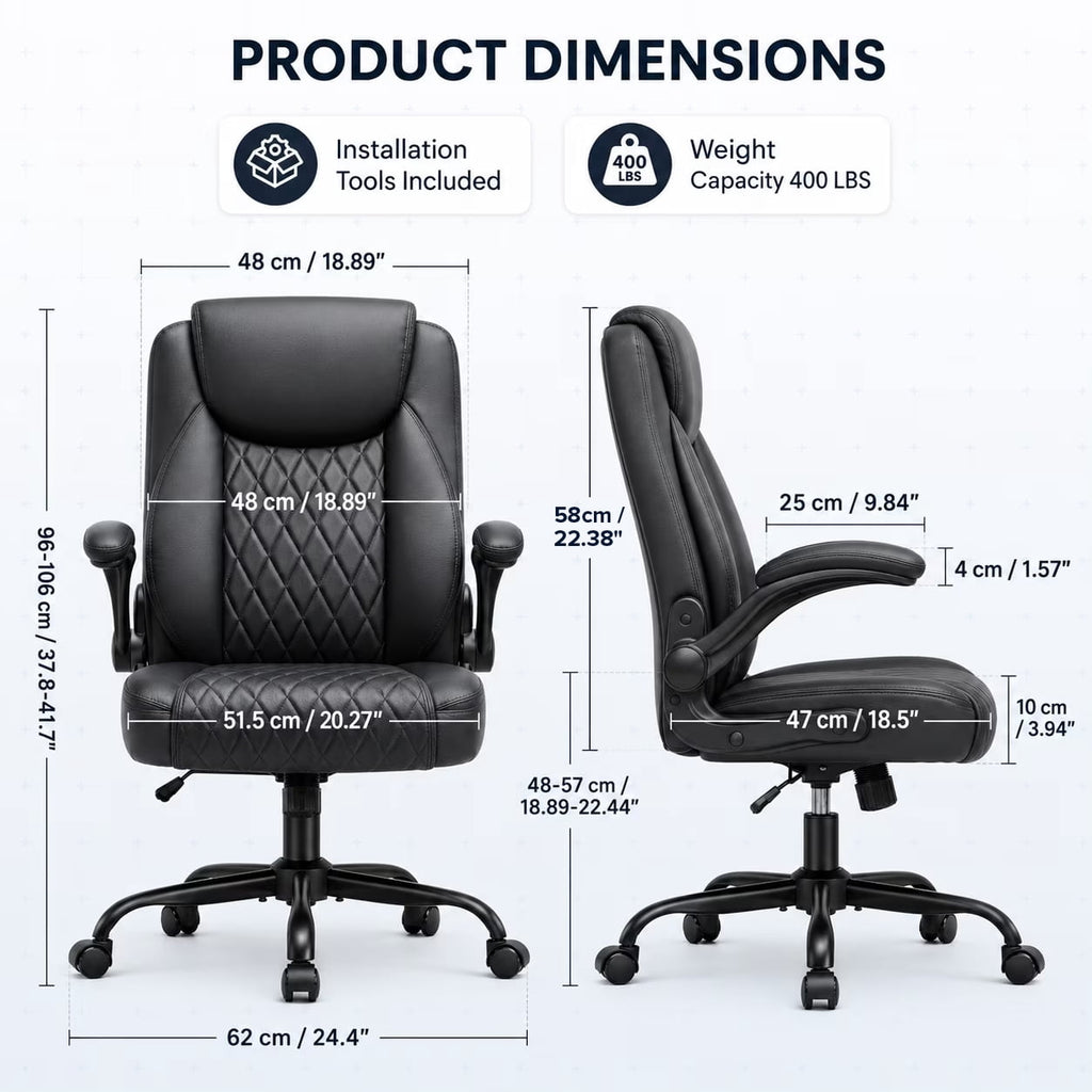 CloudRest Pro Office Chair, 400LBS Wide Seat Ergonomic Computer Desk Chair High Back Executive Leather Chair Adjustable Task Chair Lumbar Back, Black