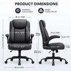 CloudRest Pro Office Chair, 400LBS Wide Seat Ergonomic Computer Desk Chair High Back Executive Leather Chair Adjustable Task Chair Lumbar Back, Black
