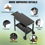 PARGRILL Outdoor Folding Grill Cart with Pull-Out Side Table, Griddle Stand Fit 17 Inch or 22 Inch, Portable Stainless Steel BBQ Prep Station with