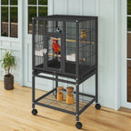 Uforic 41" Metal Bird cage with Rolling Stand, Tray, 2 Perches and 2 Feeders, Black