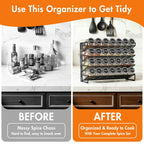 PLUMEBAY Spice Rack Organizer with 28 Jars, Black – Countertop or Wall Mount