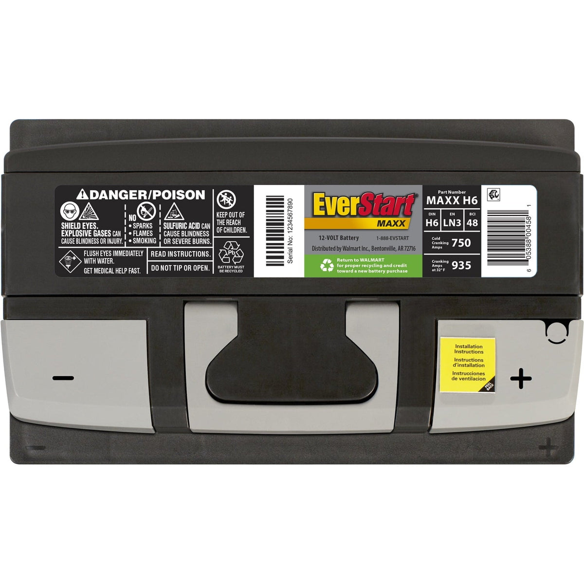 EverStart Maxx Lead Acid Automotive Battery, Group Size H6 / LN3 / 48 12 Volt, minimum 730 CCA 120 RC