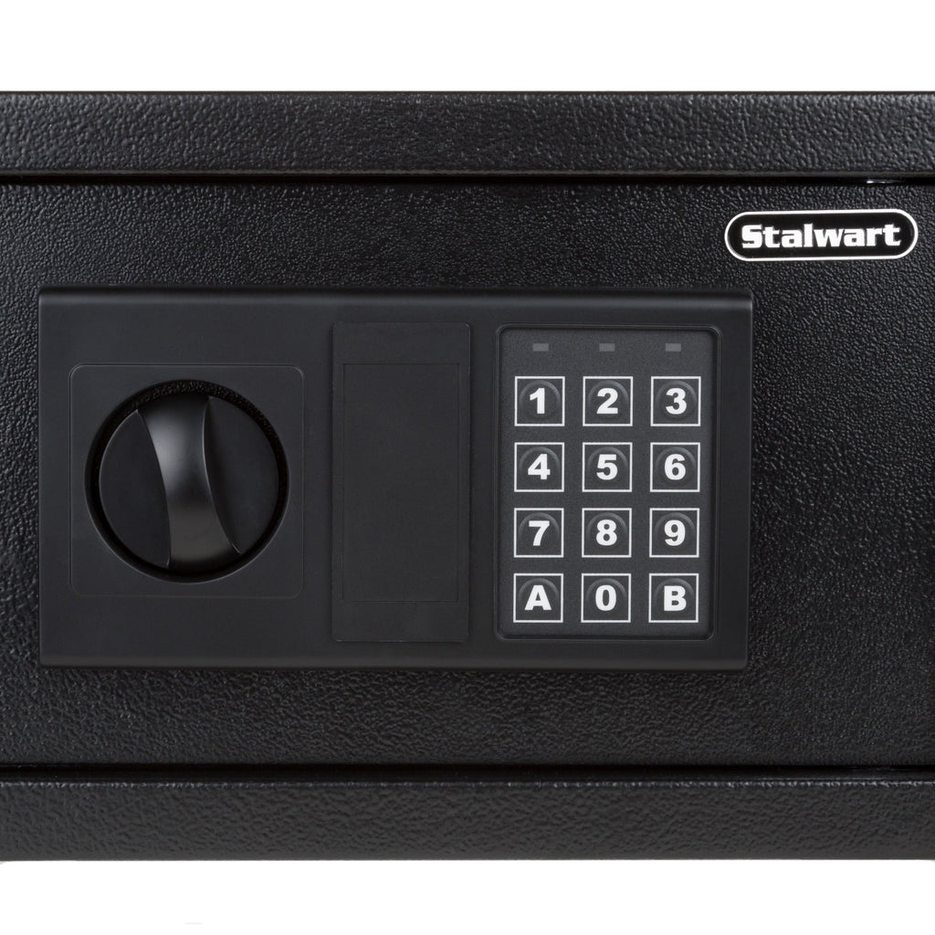 Stalwart Fire Resistant Steel Digital Safe Box with Keypad, Anti-theft Alarm and Manual Override Keys, Black