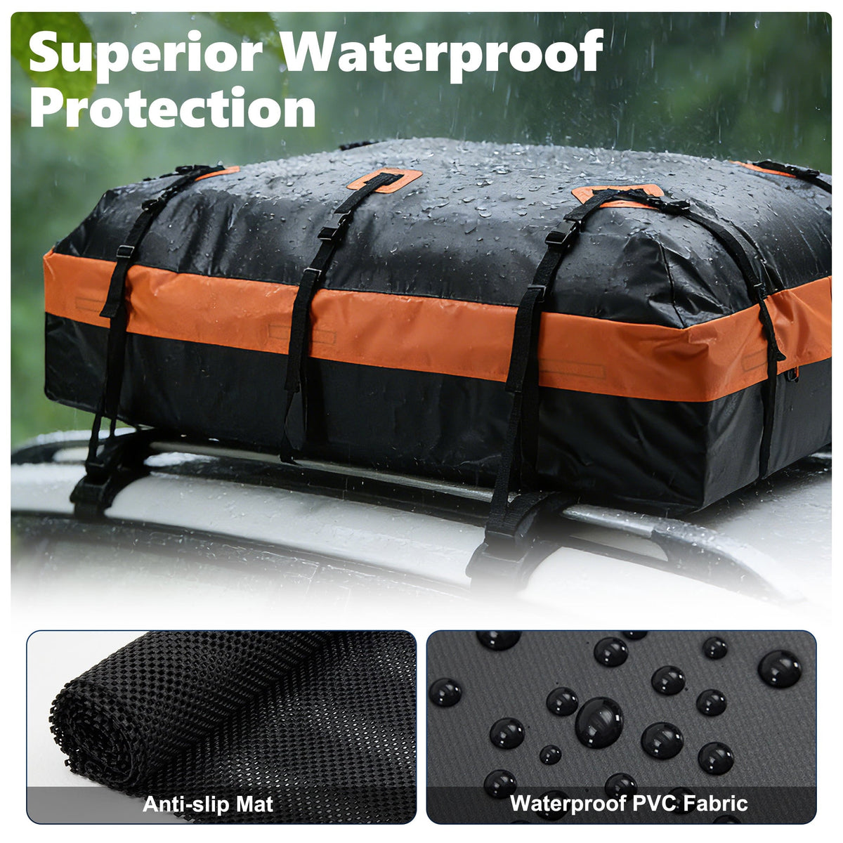JIOABL 20 Cu ft Rooftop Cargo Carrier Bag,Waterproof Car Roof Bag with 6 Safety Hooks, Anti-Slip Mat, Lock for Cars & SUVs