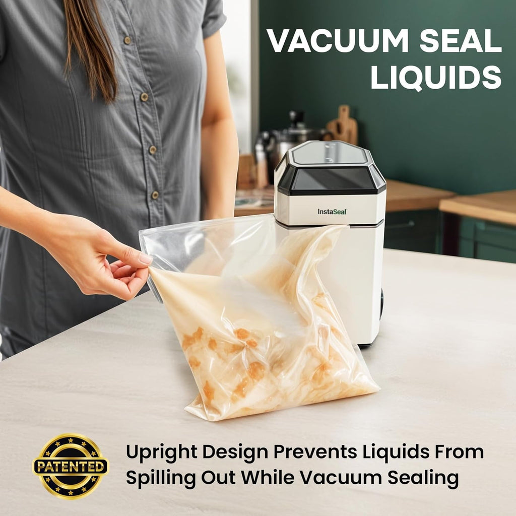 InstaSeal Food Vacuum Sealer Machine, Upright Vacuum Sealer Machine Allows to Vacuum Seal Liquids, Food Sealer, Keeps Food Fresh Longer As Seen on TV
