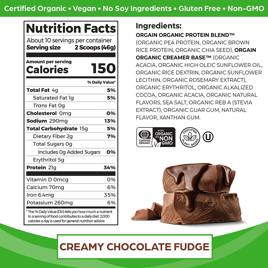 6 pack) Orgain Organic Vegan 21g Protein Powder, Plant Based Shake Drink, Creamy Chocolate Fudge 1.02lb