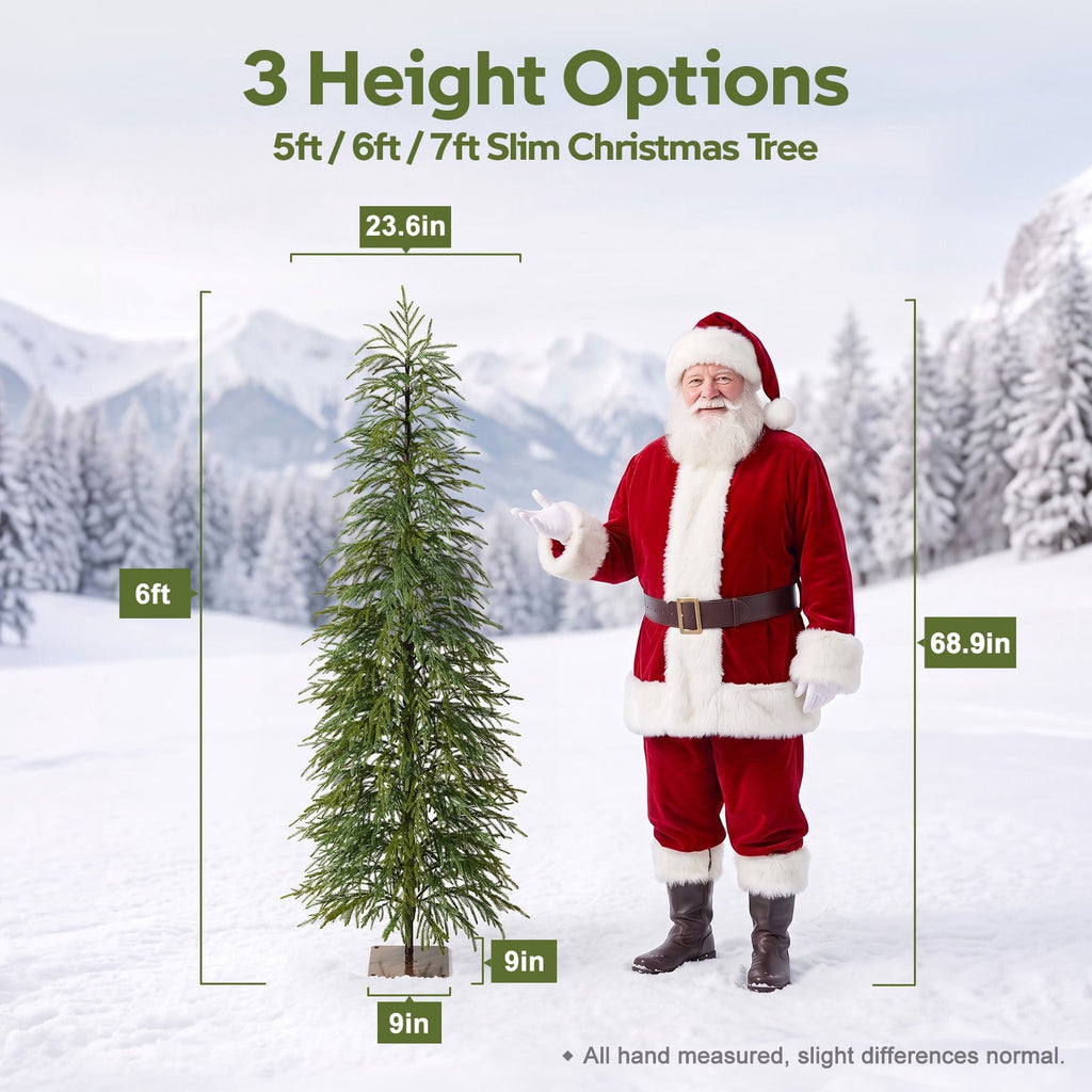 DR.Planzen 6' Green Cypress Artificial Christmas Tree, Pencil Xmas Tree with Foldable Metal Stand, Easy Assembly Indoor Large Room Holiday Decor