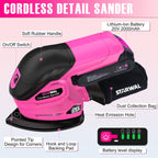 Starwal 20V Cordless Detail Sander - 12000 RPM Electric Hand Sander, Compact Palm Sander for Tight Spaces Woodworking, 2*2.0Ah Batteries and Charger