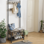 Yaheetech 73'' H Metal Hall Tree Entryway Coat Rack with Shoe Storage Bench & 9 Movable Hooks,Gray