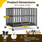 Time Ray 38 inch Dog Crate for Medium Dog with Steel Escape Proof,Heavy Duty Indestructible Dog Kennel with Double Doors,Lockable Wheels and