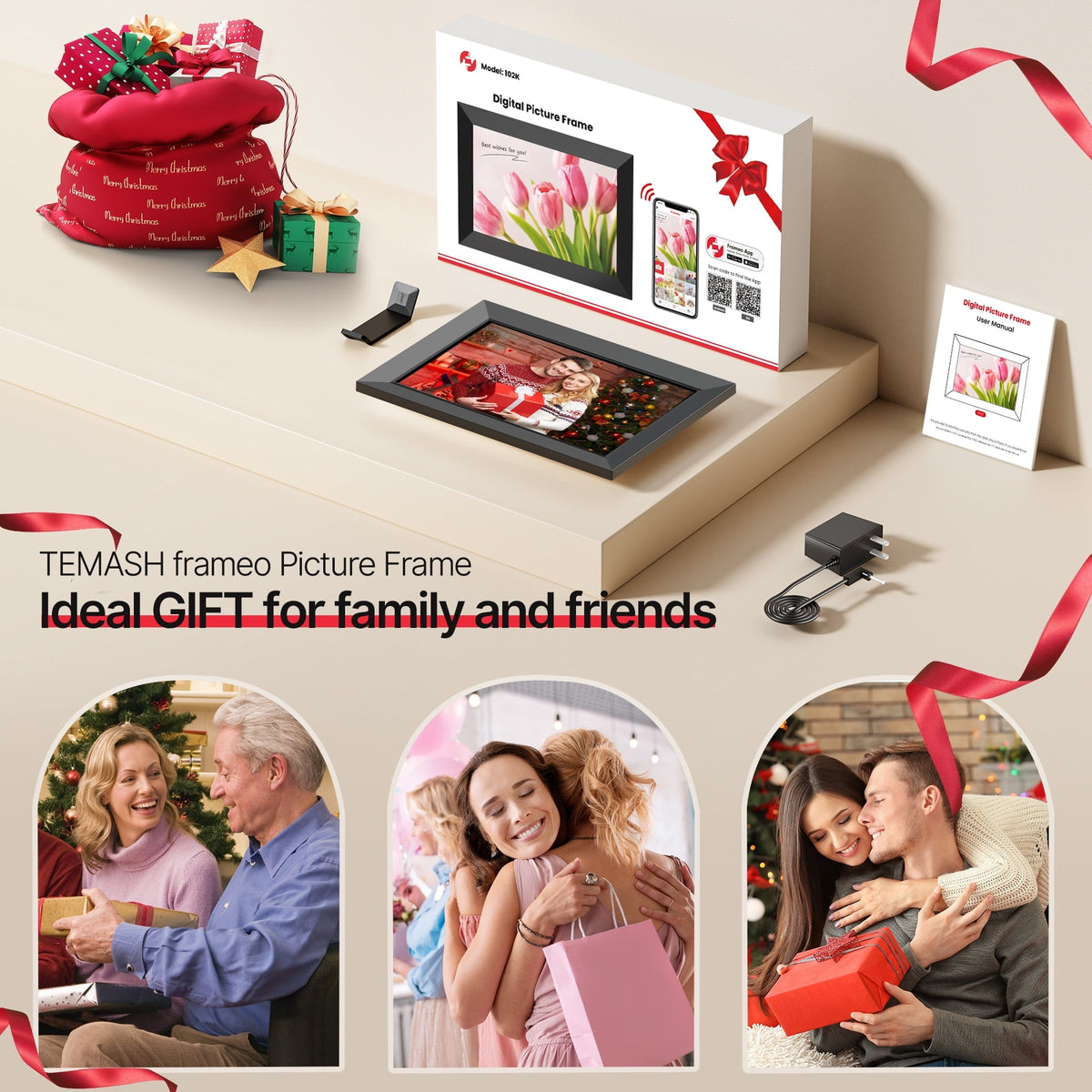 Frameo WiFi Digital Picture Frame, TEMASH 10.1" Digital Photo Frame 32G Memory with 1280*800 IPS Touchscreen, Auto Rotate, Gift for a Loved One!