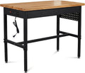 48 Inch Adjustable Workbench with Power Outlet, 2500 LBS Heavy Duty Hardwood Top Workbench, 6-Level Height Adjustable Garage Work Table with Non-Slip