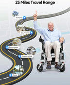 VERPAL Foldable Power Wheelchair, 25 Miles, 500W Dual Motors, 38in D x 25in W x 37in H - Silver Gray