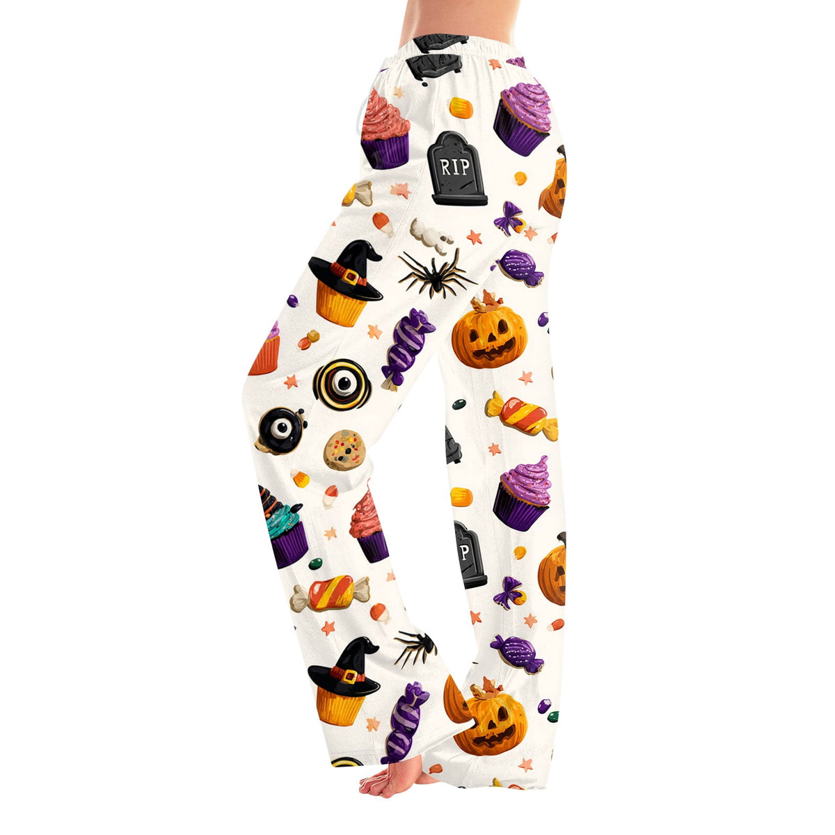 Fabrcox Halloween Womans Pajama Pants Ghost Pumpkin Candy Sleep Pants Women Fall Winter Festival Soft Lounge Pants for Women Khaki S