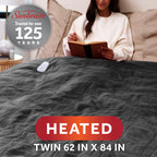 Sunbeam Heated Electric Microplush Bed Blanket, Greystone, Twin Size, 12 Heat Settings, 62 x 84 in