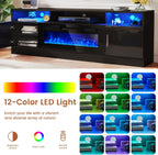 MXV 70-inch Electric Fireplace TV Stand With Power Outlet, LED Lights And Storage Cabinets - Black-Black