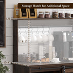 Catrimown Farmhouse Coffee Bar Cabinet, Sideboard Buffet Cabinet with Storage and Shelf, Dark Oak