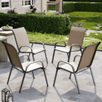 ELPOSUN Patio Chairs Set of 4, Outdoor Stackable Dining Chairs for All Weather, Breathable Garden Outdoor Furniture for Backyard Deck,Khaki