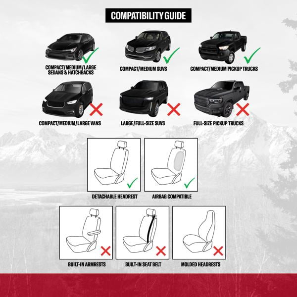 Genuine Dickies 2-Piece Quincy Pro-Grade Seat Covers for Cars, Trucks, and SUVs, Black