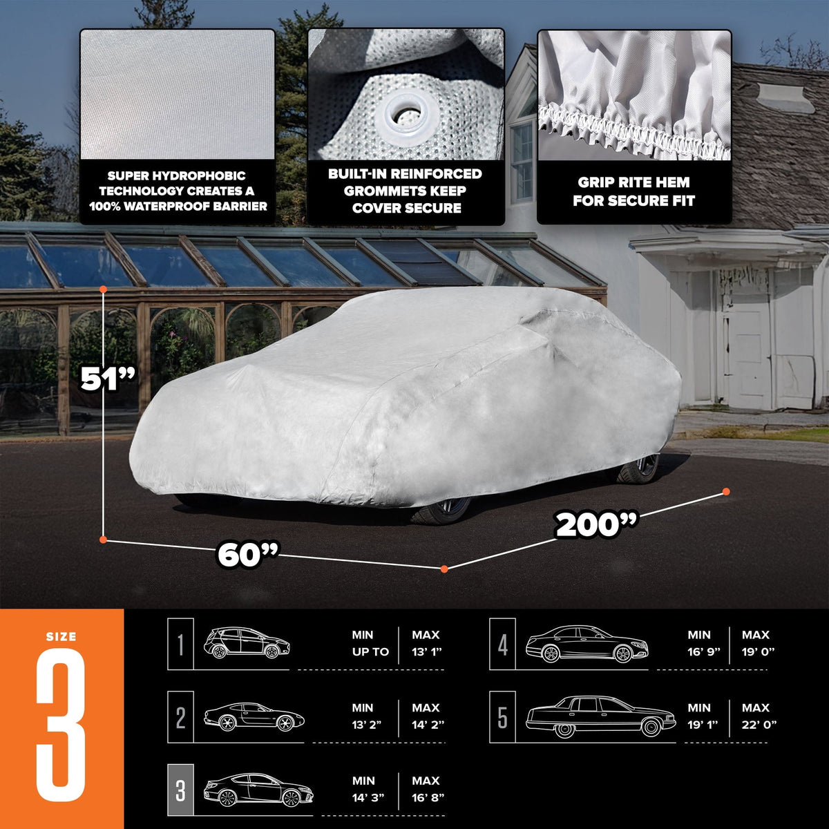 Budge Superior StormBlock™ Car Cover, Waterproof All Weather Outdoor Car Protection, Size 3 for Mid-Size Vehicles