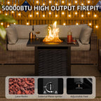 Walsunny 28" Propane Fire Pit Table 50,000 BTU Steel Gas Fire Pit with Removable Lid & Waterproof Cover and Tables