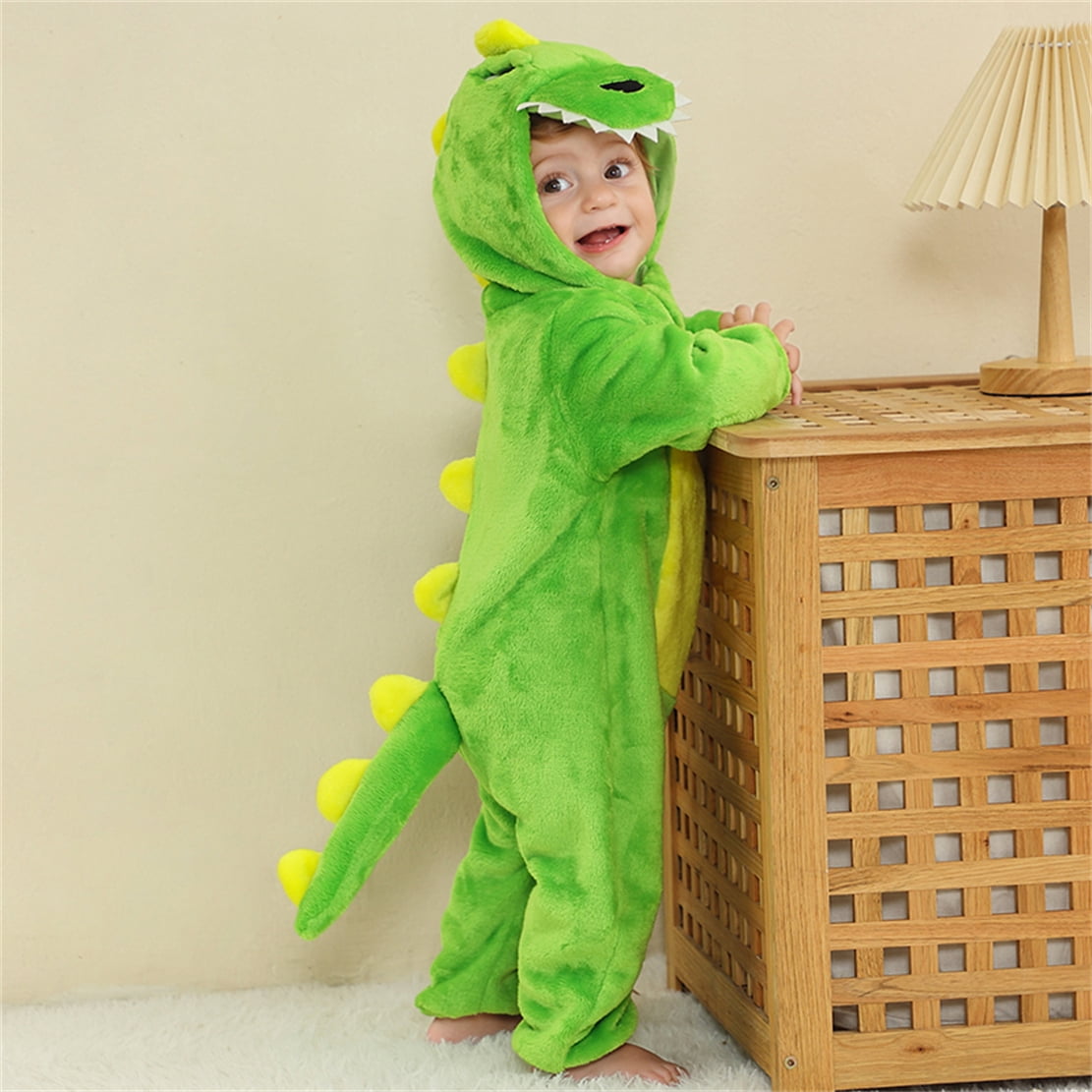 WIBACKER Infant Toddler Dinosaur Animal Fancy Dress Costume Baby Winter Flannel Hooded Romper Christmas Halloween Cosplay Jumpsuit