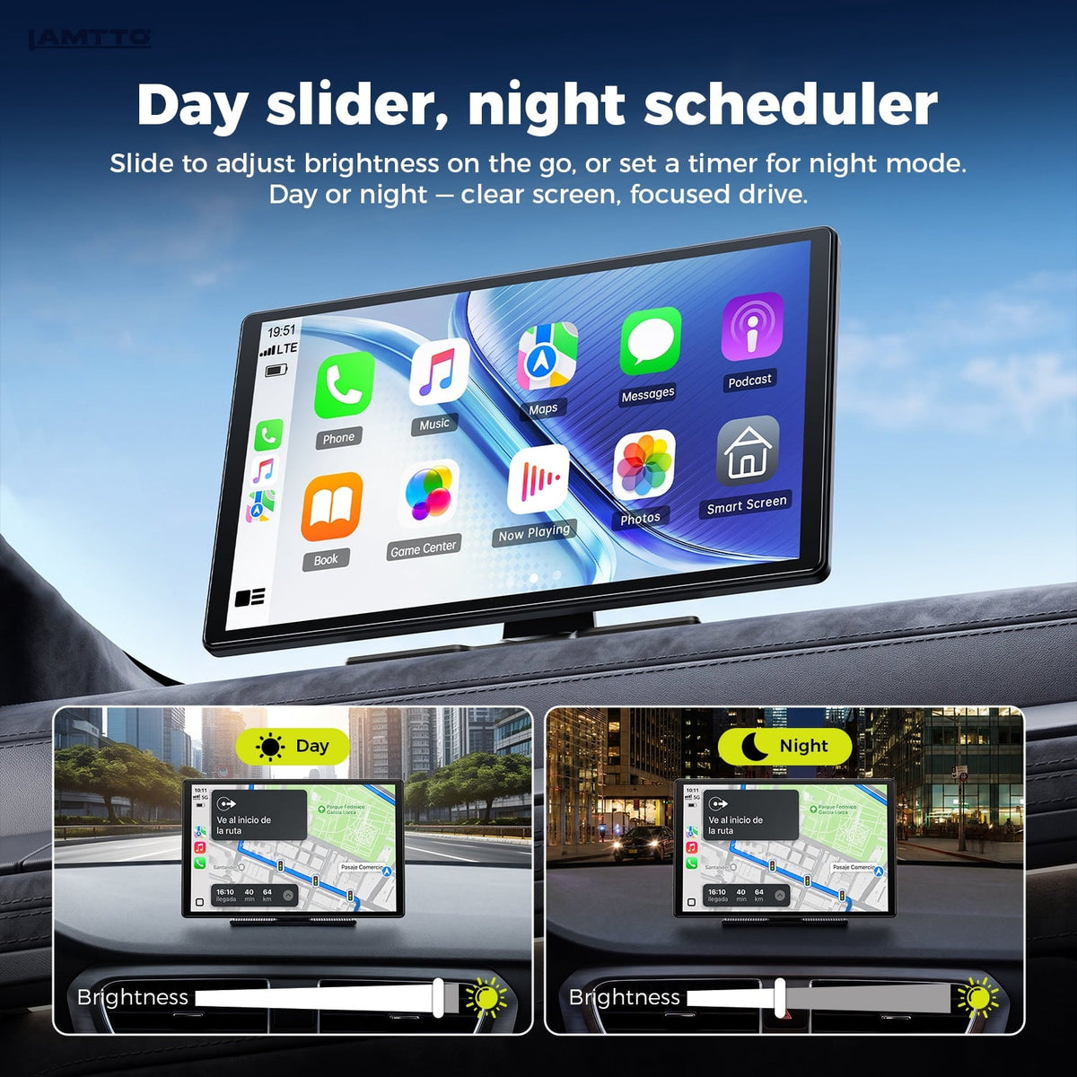 LAMTTO 10.1" Portable Wireless CarPlay Screen for Old Vehicle with Super Link Mirroring, Apple CarPlay & Android Auto, Bluetooth, FM, AUX, Navigation