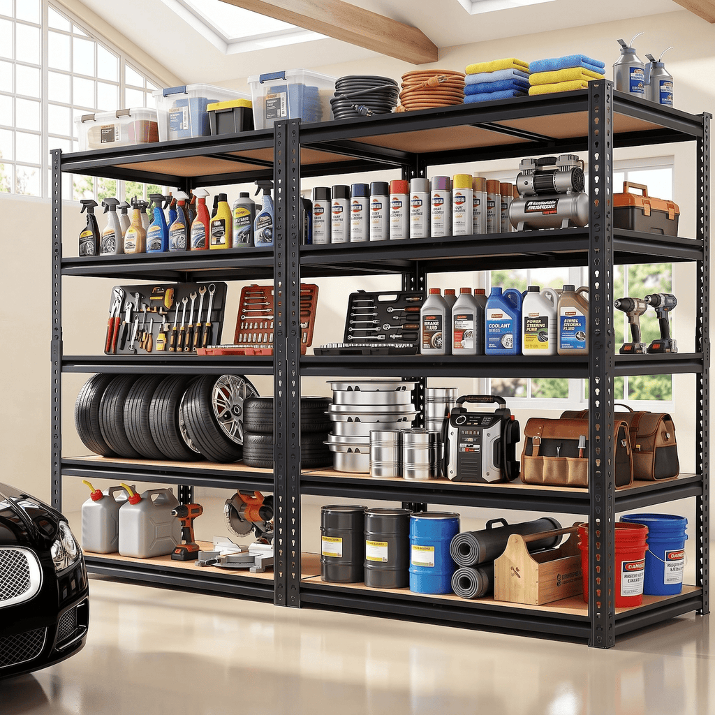 UBERLYFE Heavy Duty Garage Shelves, 2400 lbs Capacity 5-Tier Metal Storage Shelves, 60”H Adjustable Shelving Unit, Narrow Garage Storage Rack