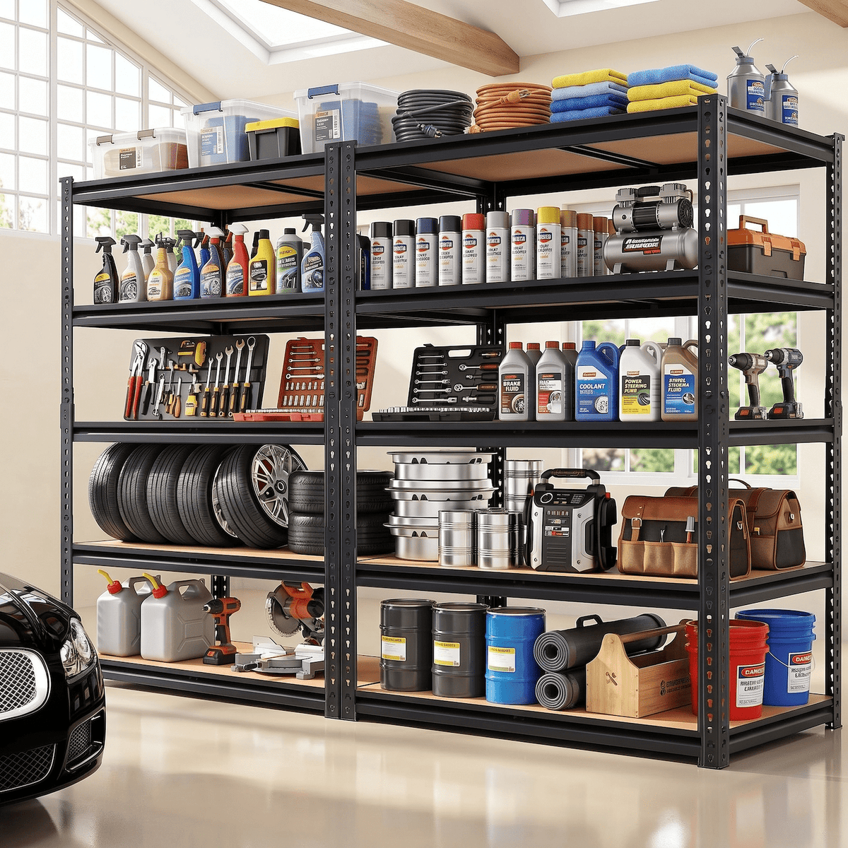 UBERLYFE Heavy Duty Garage Shelves, 2400 lbs Capacity 5-Tier Metal Storage Shelves, 60”H Adjustable Shelving Unit, Narrow Garage Storage Rack