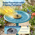 SPECSTAR Bird Bath, Polyresin Antique Outdoor Blue Garden Birdbath and Solar Powered Round Pond Fountain Combo Set
