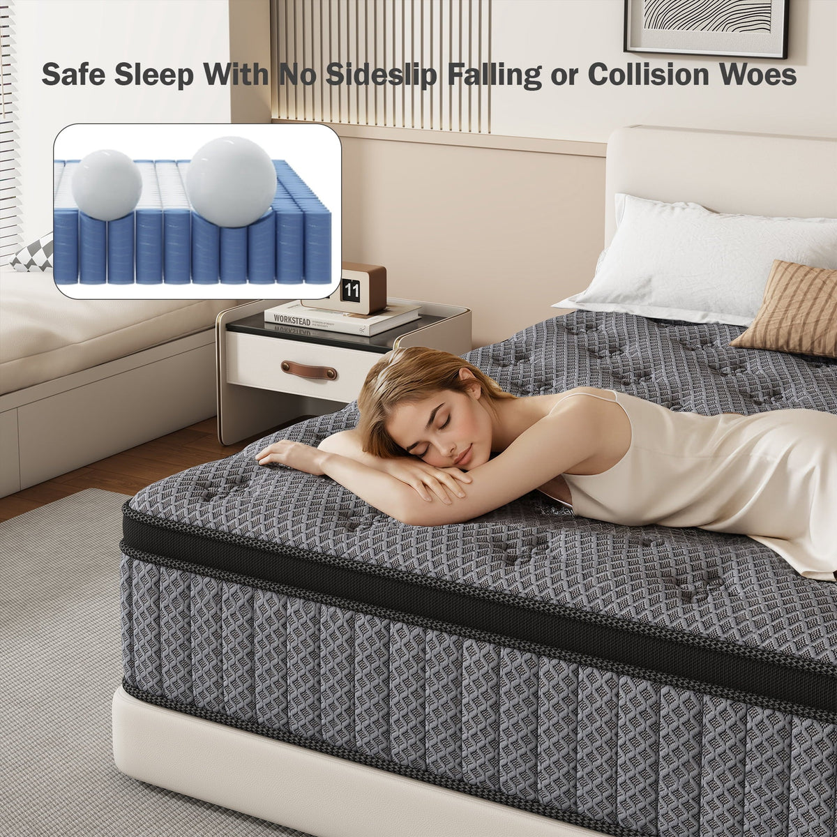 HIKOS 10 inch Twin Mattress in a Box, Cooling Gel Memory Foam Hybrid Mattress with Individually Wrapped Pocket Coils, Medium Firm Twin Size Mattress