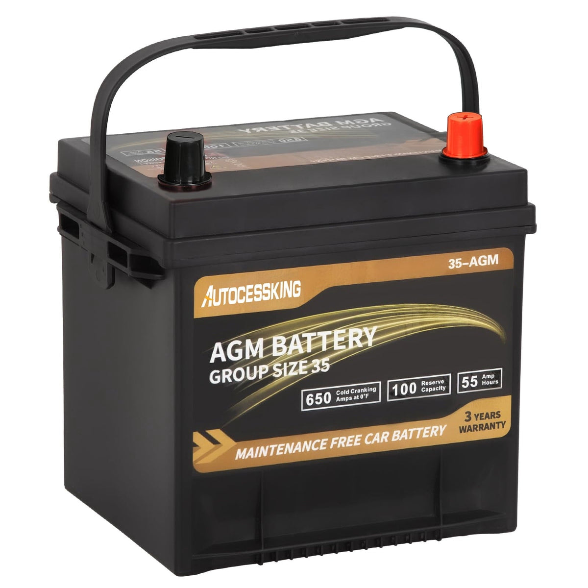 Autocessking Platinum AGM Battery, Group 35 Rechargeable Automotive Batteries for Car, 12 Volt 650 CCA 55Ah 100RC