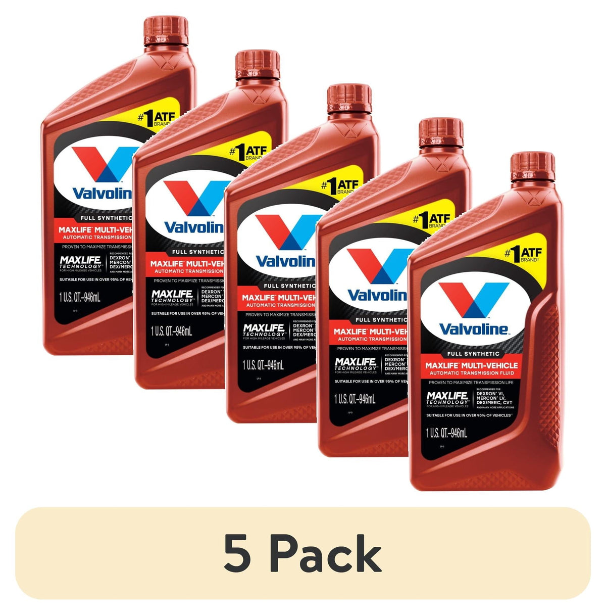 5 pack) Valvoline MaxLife Multi-Vehicle Full Synthetic Automatic Transmission Fluid 1 QT