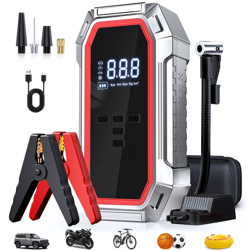 5000A Portable Jump Starter with Air Compressor, 160 PSI Tire Inflator for Cars, Trucks & SUVs, 12V Car Battery Jumper Box with LCD Display, LED