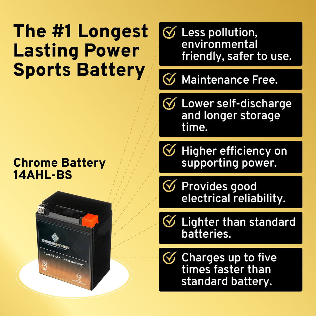 Chrome Battery Ytx14Ahl-Bs Power Sports Battery Replaces Etx15L Cytx14Ahl-Bs M62H4L 44005
