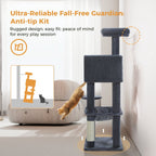 PAWZ Road Cat Tree Condo 46”with Sisal Covered Scratching Posts Tower Deep Hammock and Large Perch for Small Cats,Dark Gray